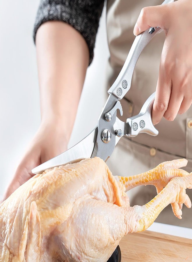 Zicolu Poultry Shears Heavy Duty Professional, Multipurpose Kitchen Shears with Sheath, Spring-Loaded Stainless Steel Chef Scissors Cutting Bone, Chicken, Fish, Food, Meat, Full Steel Handle Silver - Image 2